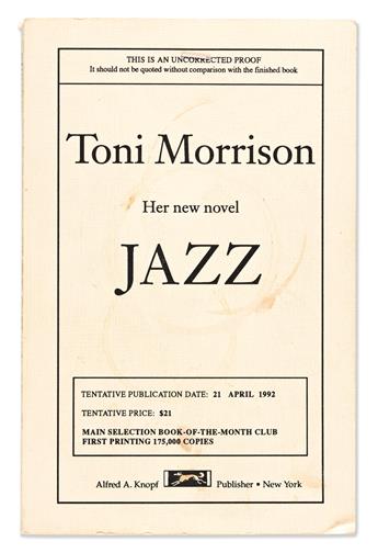 Morrison, Toni (1931-2019) Jazz, Signed First Edition & Uncorrected Proof.